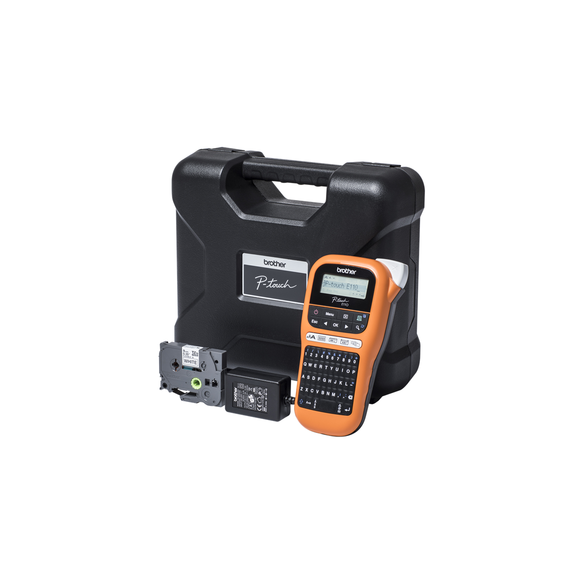 Image of BROTHER Címkenyomtató PT-E110, kézi, 20mm/mp, QWERTY, TZe/HGe 12mm-ig, hordtáska