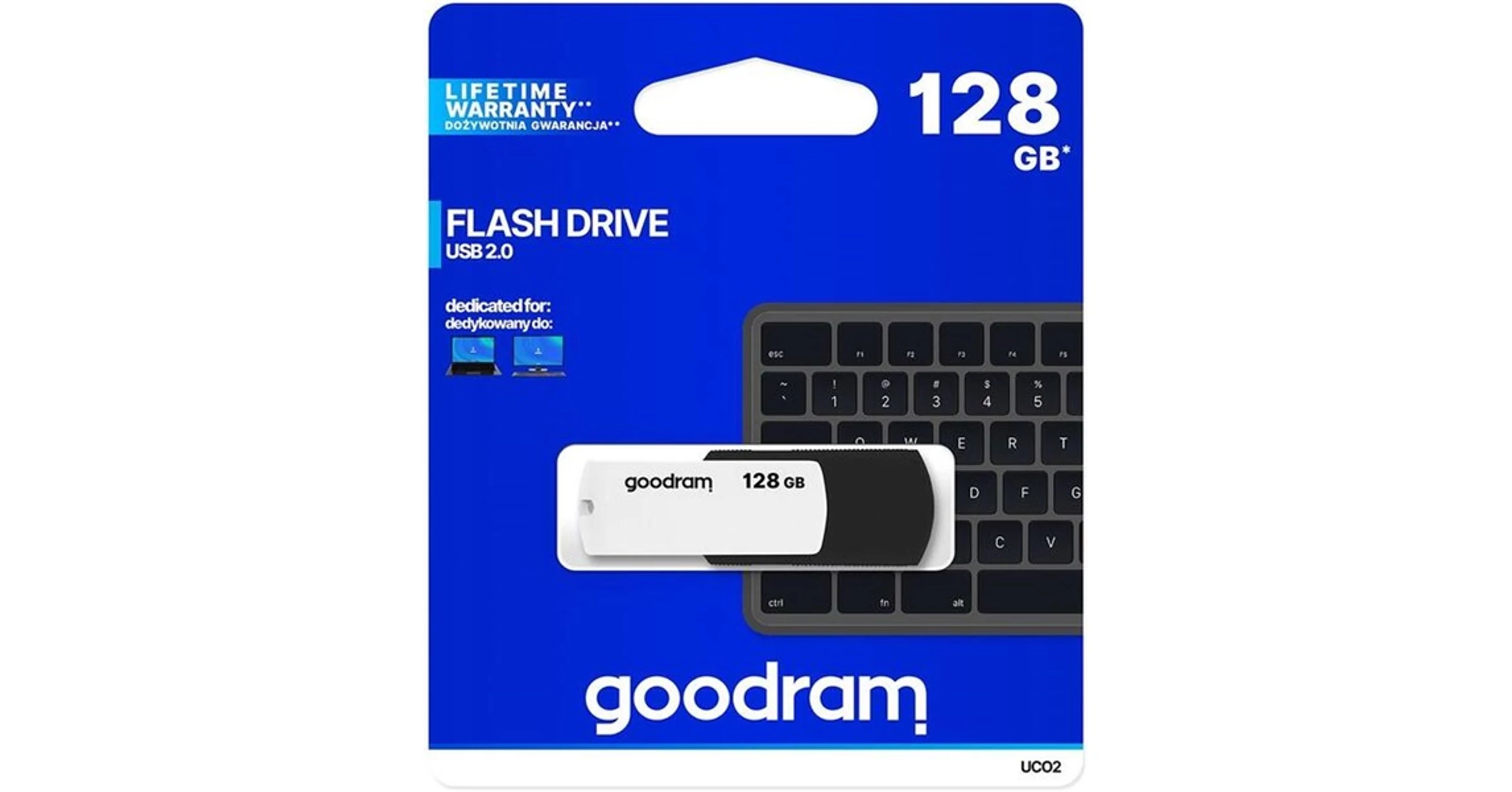 GOODRAM Pendrive 128GB, UCO2 USB 2.0, Fekete-Fehér