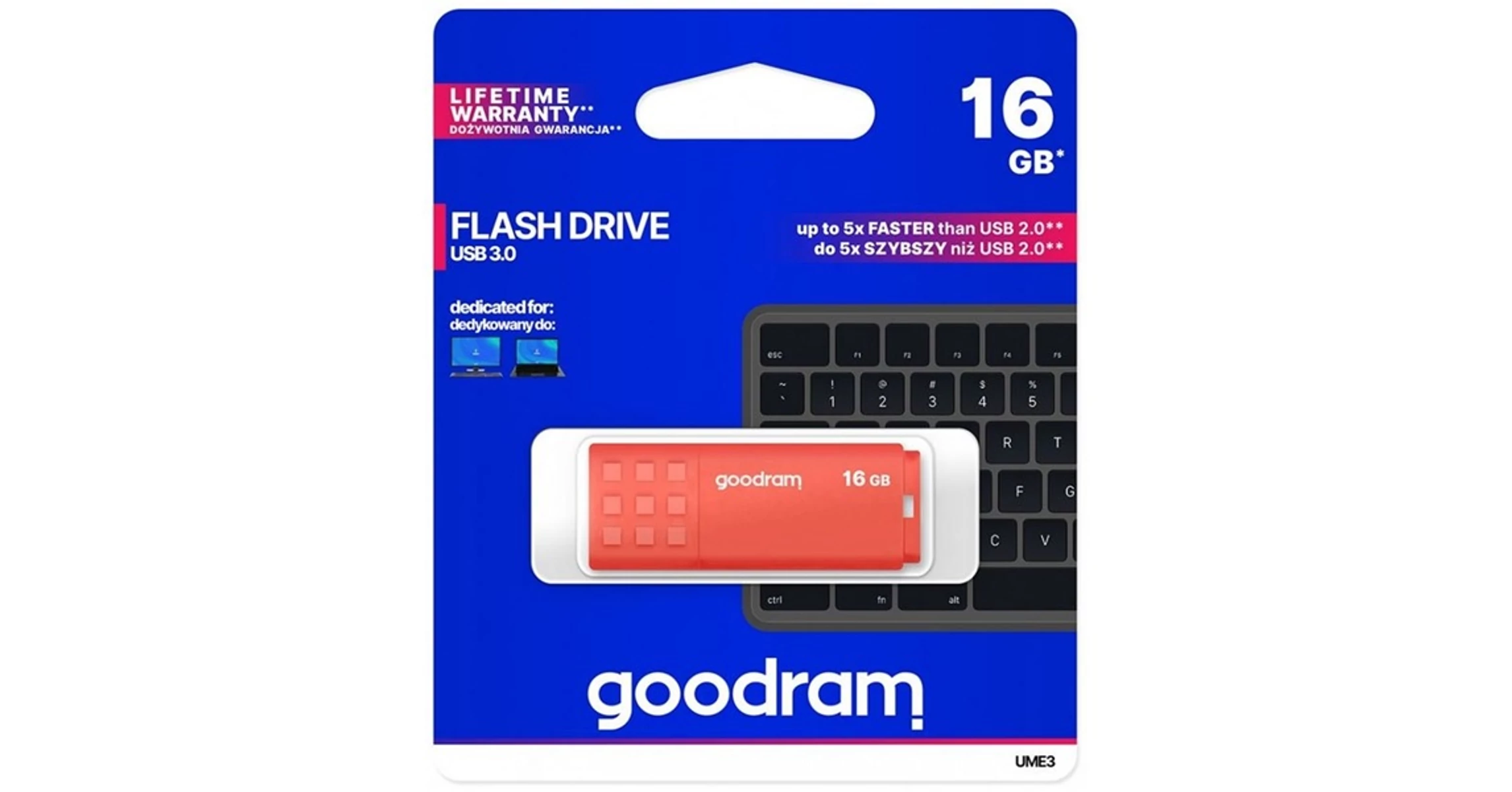 GOODRAM Pendrive 16GB UME3 USB 3.1, Narancs