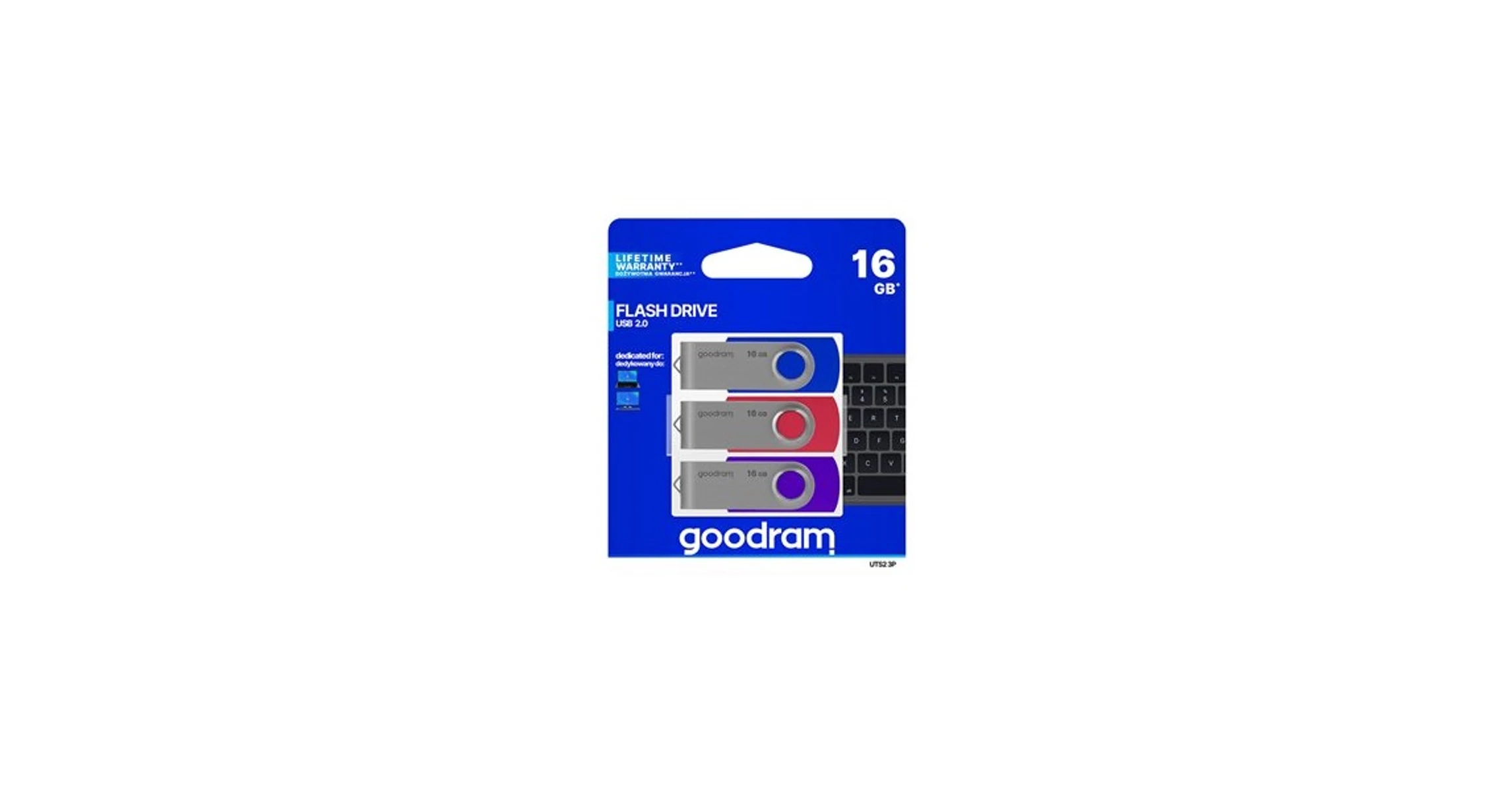 GOODRAM Pendrive 16GB, UTS2 USB 2.0, 3db/csomag (Kék,Piros,Lila)