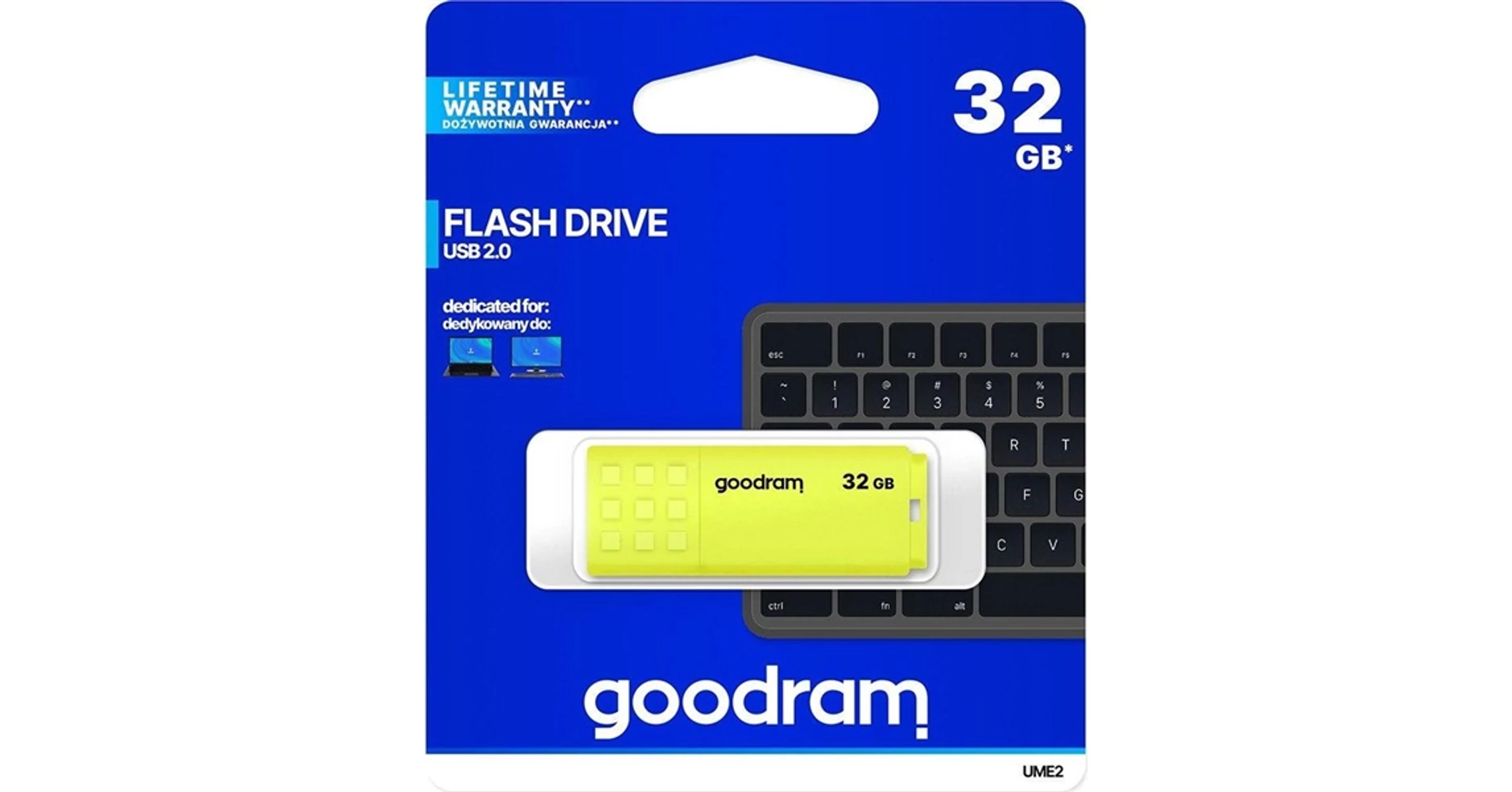 GOODRAM Pendrive 32GB, UME2 USB 2.0, Sárga