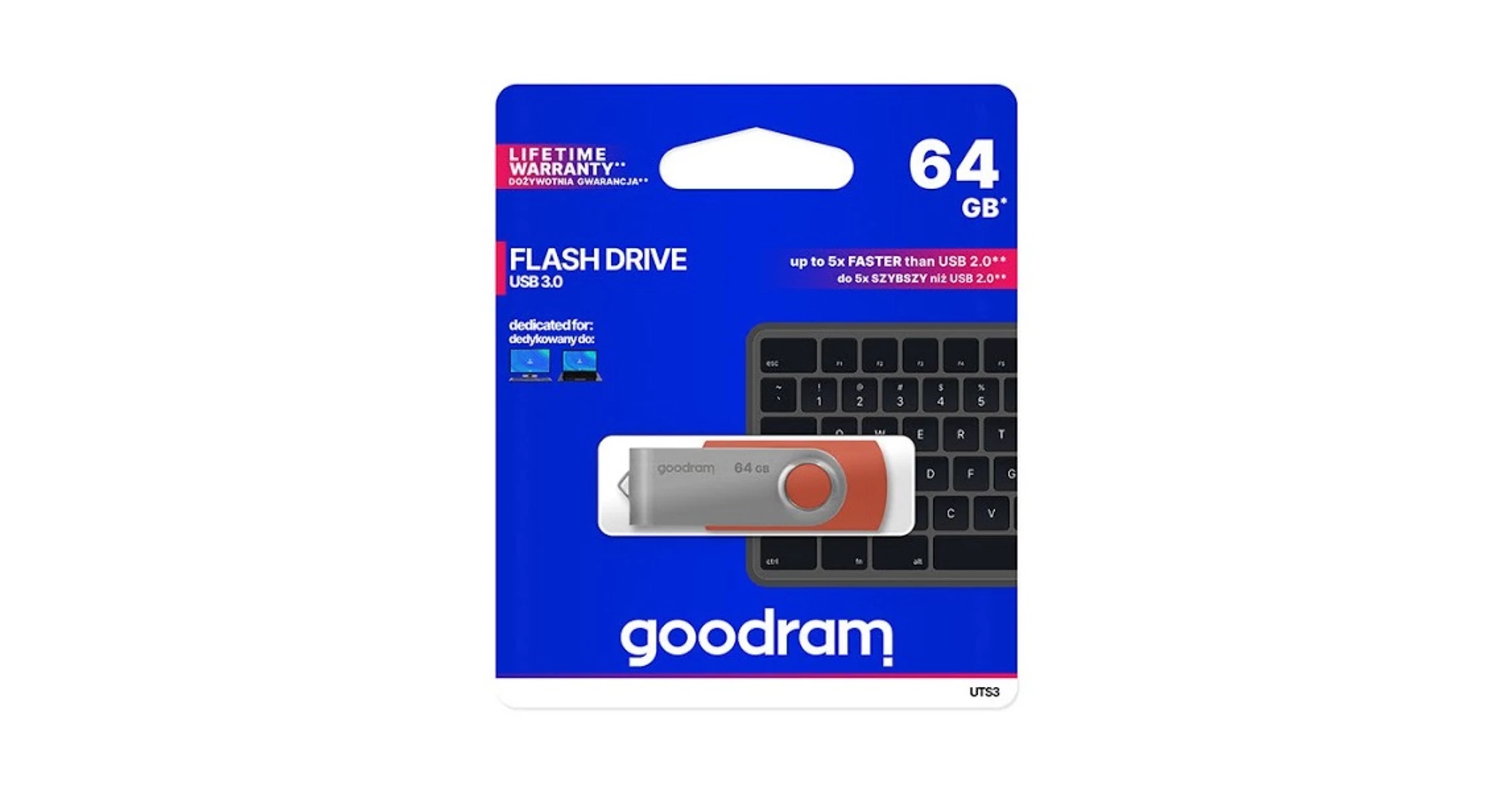 GOODRAM Pendrive 64GB UTS3 USB 3.0, Piros
