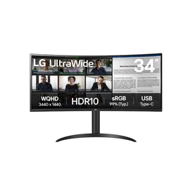 LG ívelt monitor 34" 34WR55QK, 3440x1440, 21:9, 300cd/m2, 5ms, HDMIx2/DisplayPort/USB-C