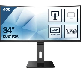 AOC Ívelt VA monitor 34" CU34P2A, 3440x1440, 21:9, 300cd/m2, 1ms, 100Hz, 2xHDMI/DisplayPort/4xUSB, hangszóró