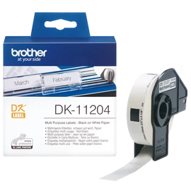 BROTHER Etikett címke DK-11204, 17mm x 54mm, Elővágott (stancolt), Fehér alapon fekete, 400 db