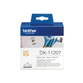 BROTHER Etikett címke DK-11207, CD/DVD címke 58mm, Elővágott (stancolt), Filmrétegű címke, Fehér alapon fekete, 100 db