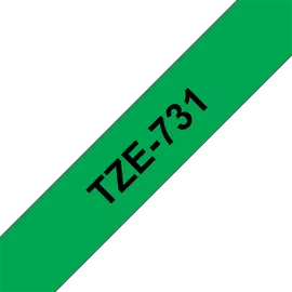 BROTHER szalag TZe-731, Zöld alapon Fekete, Laminált, 12mm  0.47", 8 méter