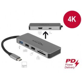 DELOCK USB Type-C docking station 4K HDMI, Hub, SD kártyaolvasó, PD 2.0