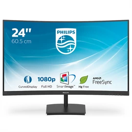 PHILIPS Ívelt VA monitor 23.6" 241E1SC, 1920x1080, 16:9, 250cd/m2, 4ms, VGA/HDMI