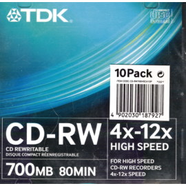 TDK CD lemez CD-RW80 12x Slim Tok Újraírható 10PACK