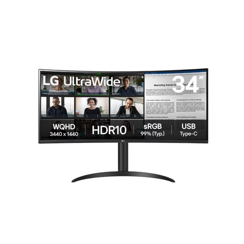 LG ívelt monitor 34" 34WR55QK, 3440x1440, 21:9, 300cd/m2, 5ms, HDMIx2/DisplayPort/USB-C