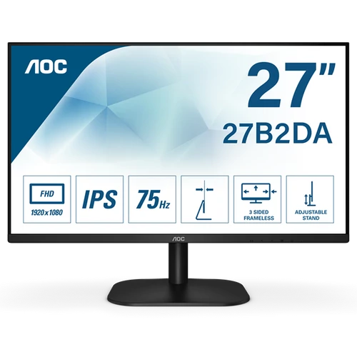 AOC IPS monitor 27" 27B2DA, 1920x1080, 16:9, 4ms, 250cd/m2, VGA/DVI/HDMI, hangszóró