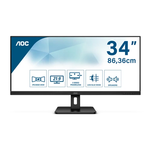 AOC IPS monitor 34" Q34E2A, 2560x1080, 21:9, 300cd/m2, 4ms, 2xHDMI/DisplayPort, hangszóró