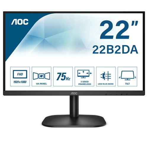 AOC VA monitor 21.5" 22B2DA, 1920x1080, 16:9, 200cd/m2, 4 ms, HDMI/DVI/VGA, hangszóró