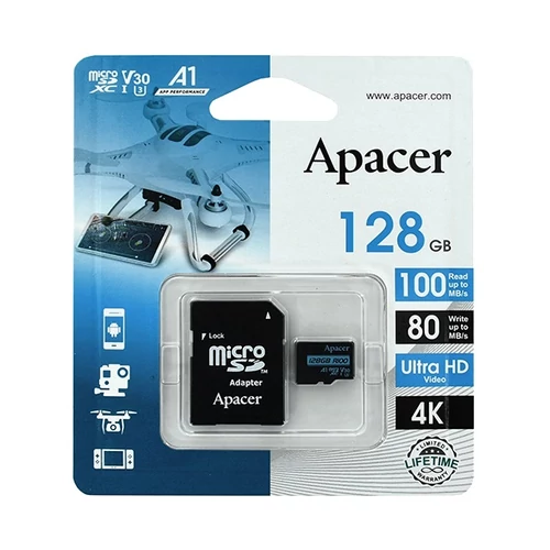 APACER Memóriakártya MicroSDXC 128GB 100R U3 V30 + adapter