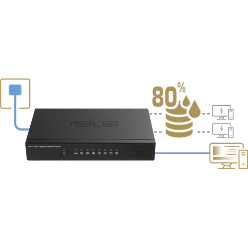 ASUS Switch 8x1000Mbps, Fémházas Asztali, GX-U1081
