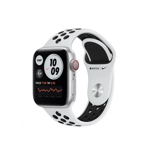 Apple Watch Nike S6 GPS + Cellular, 40mm Silver Aluminium Case with Pure Platinum/Black Nike Sport Band - Regular