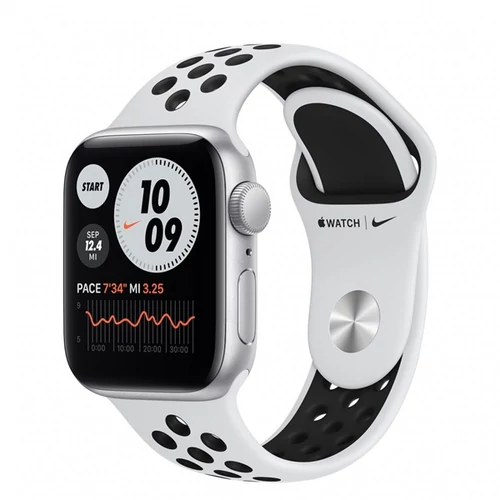 Apple Watch Nike SE GPS, 40mm Silver Aluminium Case with Pure Platinum/Black Nike Sport Band - Regular