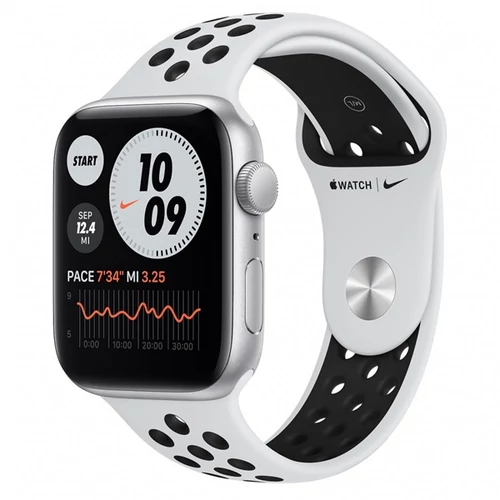 Apple Watch Nike SE GPS, 44mm Silver Aluminium Case with Pure Platinum/Black Nike Sport Band - Regular