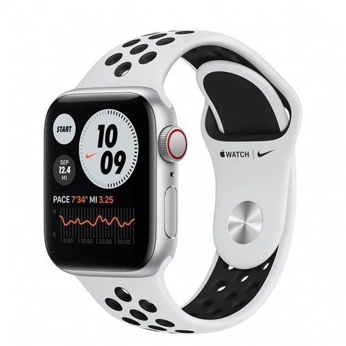 Apple Watch Nike SE GPS + Cellular, 40mm Silver Aluminium Case with Pure Platinum/Black Nike Sport Band - Regular