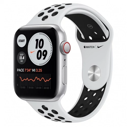 Apple Watch Nike SE GPS + Cellular, 44mm Silver Aluminium Case with Pure Platinum/Black Nike Sport Band - Regular