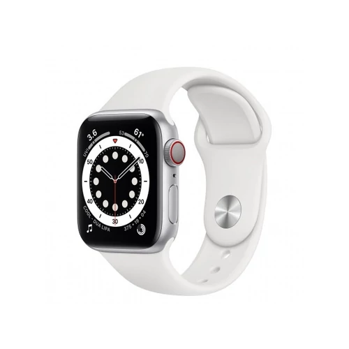 Apple Watch S6 GPS + Cellular, 40mm Silver Aluminium Case with White Sport Band - Regular
