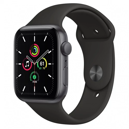 Apple Watch SE GPS, 44mm Space Gray Aluminium Case with Black Sport Band - Regular