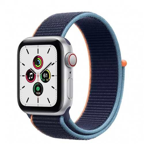 Apple Watch SE GPS + Cellular, 40mm Silver Aluminium Case with Deep Navy Sport Loop