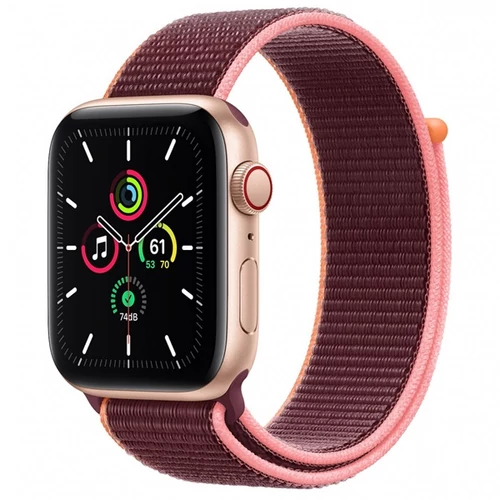 Apple Watch SE GPS + Cellular, 44mm Gold Aluminium Case with Plum Sport Loop