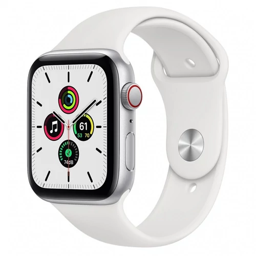 Apple Watch SE GPS + Cellular, 44mm Silver Aluminium Case with White Sport Band - Regular