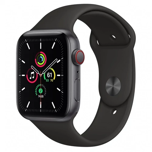 Apple Watch SE GPS + Cellular, 44mm Space Gray Aluminium Case with Black Sport Band - Regular