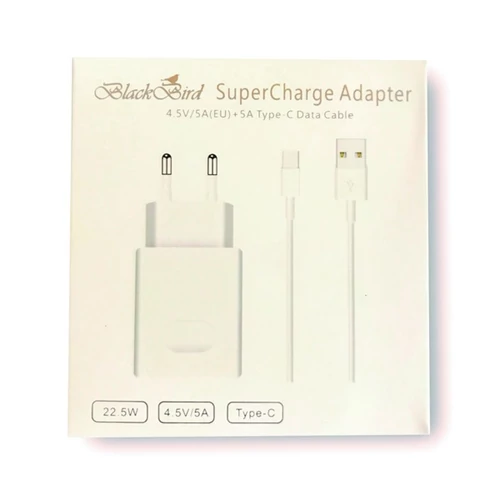 BLACKBIRD Hálózati Adapter Szupergyorstöltő 5A + Type-C USB Adatkábel 1m, Fehér