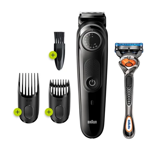 BRAUN BT5242 szakállvágó precíziós gombbal, 2 fésűvel és egy Gillette Fusion5 ProGlide borotvával