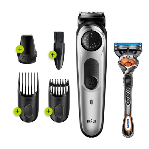 BRAUN BT5260 szakállvágó precíziós gombbal, 3 tartozékkal és egy Gillette Fusion5 ProGlide borotvával