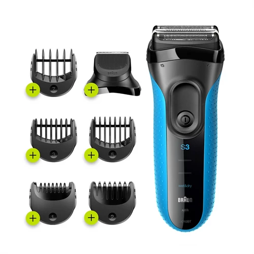 BRAUN Series 3 ProSkin Shave&Style 3010BT Wet&Dry borotva precíziós szakállvágóval és 5 fésűvel, fekete/kék