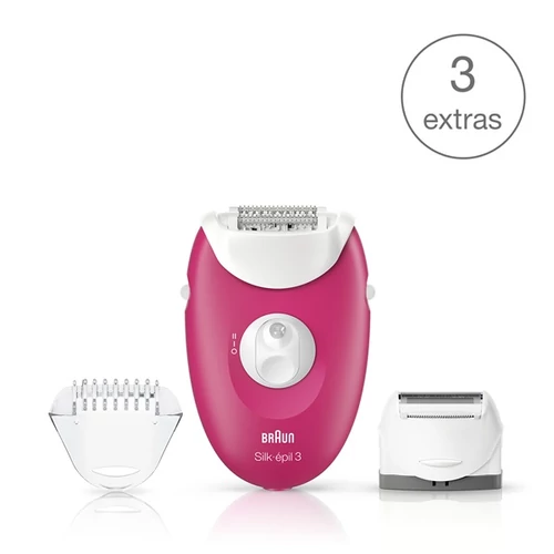 BRAUN Silk-épil 3 3-410 epilátor, málnapiros – vezetékes epilátor 3 kiegészítővel