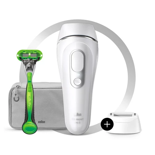 BRAUN Silk-expert Pro 5 PL5115 IPL-készülék 3 kiegészítővel: széles fej, Gillette Body borotva, neszesszer (férfi)
