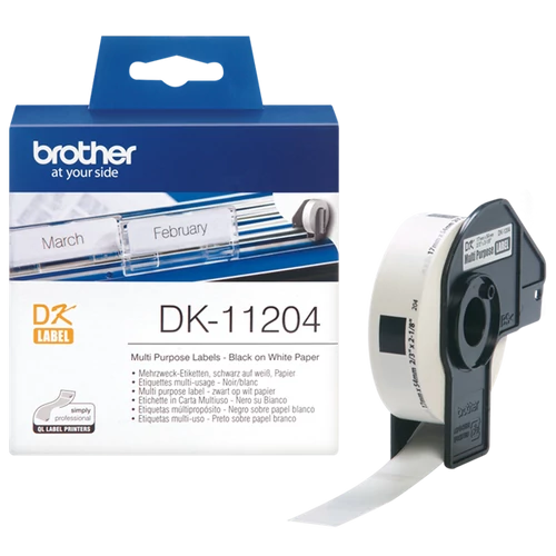 BROTHER Etikett címke DK-11204, 17mm x 54mm, Elővágott (stancolt), Fehér alapon fekete, 400 db