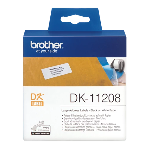 BROTHER Etikett címke DK-11208, 38mm x 90mm, Elővágott (stancolt), Fehér alapon fekete, 400 db