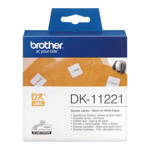 BROTHER Etikett címke DK-11221, 23mm x 23mm , Elővágott (stancolt), Fehér alapon fekete, 1000 db