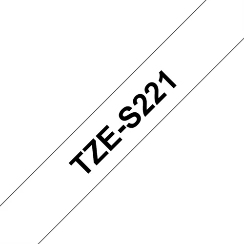 BROTHER szalag TZe-S221, Fehér alapon Fekete, Erős tapadású, 9mm  0.35", 8 méter