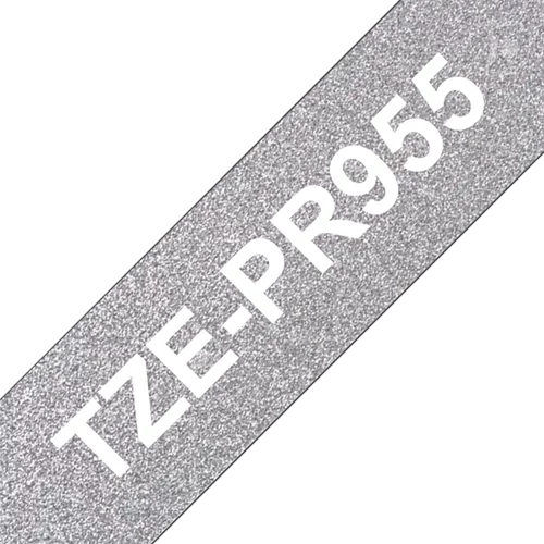 BROTHER Prémium feliratozó szalag TZEPR955, Ezüst alapon fehér szalag, 24 mm széles, 8m