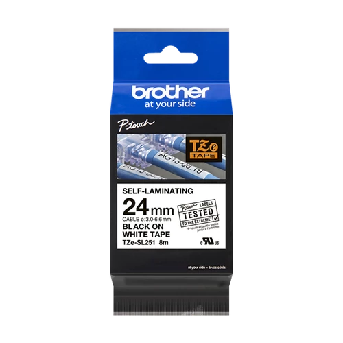 BROTHER szalag TZE-SL251, Fehér alapon Fekete, önlamináló,  24mm , 8 méter