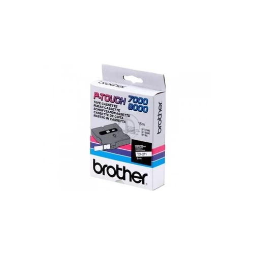 BROTHER szalag TX-211, Fehér alapon Fekete, Laminált, 6mm  0.23", 8 méter