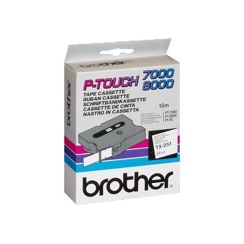 BROTHER szalag TX-251, Fehér alapon Fekete, Laminált, 24mm  0.94", 8 méter