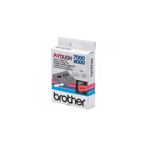 BROTHER szalag TX-431, Piros alapon Fekete, Laminált, 12mm  0.47", 8 méter