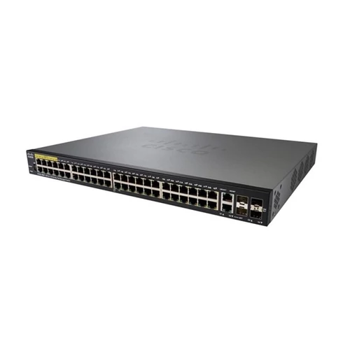 CISCO Switch 48x100Mbps (POE+) + 2x1000Mbps SFP Kombó + 2x1000Mbps SFP, Fémházas, Rackes, Menedzselhető - SF350-48P-K9-E