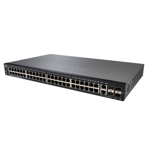 CISCO Switch 48x100Mbps + 2x1000Mbps SFP Kombó + 2x1000Mbps SFP, Fémházas, Rackes, Menedzselhető - SF350-48-K9-EU