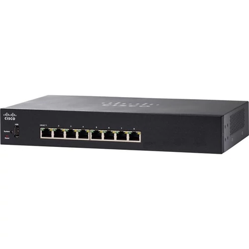 CISCO Switch 8x1000Mbps (POE+ Input) + 1xUSB, Fémházas, Asztali, Menedzselhető - SG250-08-K9-EU