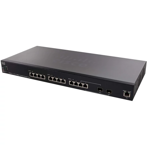 CISCO Switch 12x1000Mbps + 2x10Gigabit kombó SFP+ + 1x1Gigabit Manager Port, Fémházas Rackes, Menedzselhető SX350X-12-K9